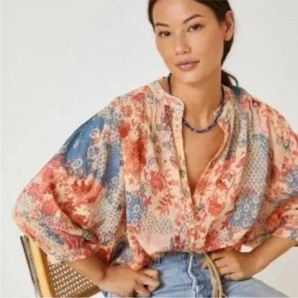 Anthropologie Pilcro Sidney Batwing Patchwork Floral Blouse - Picture 2 of 10
